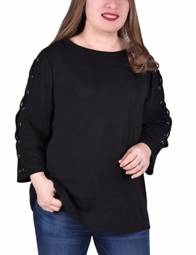 Plus Size Laced Sleeve Top Eco Friendly Dye Process TwillWeave