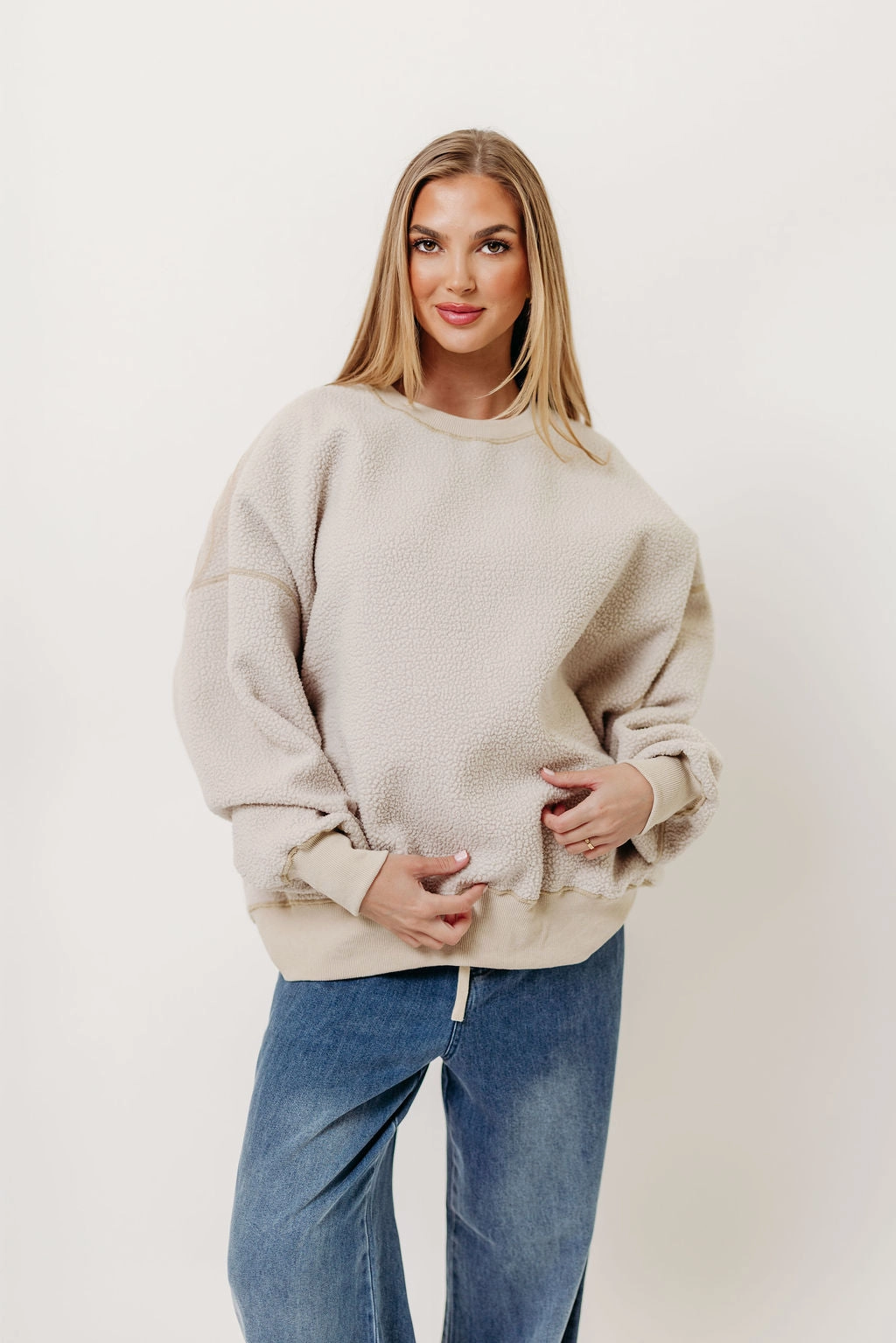 Textured Weave DurableZipper Liv Reversible Fleece Sweatshirt in Natural