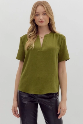 HeavyweightThermal Breathable back panel Odette Short Sleeve Top in Olive