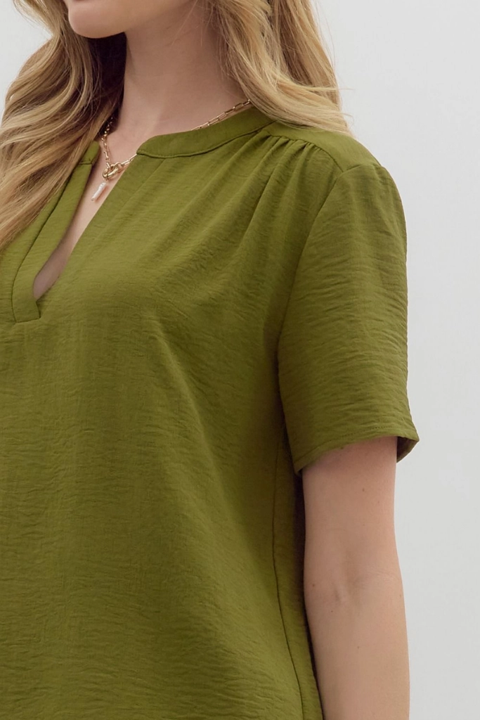 Odette Short Sleeve Top in Olive Quick Access Zipper RubberizedGrip