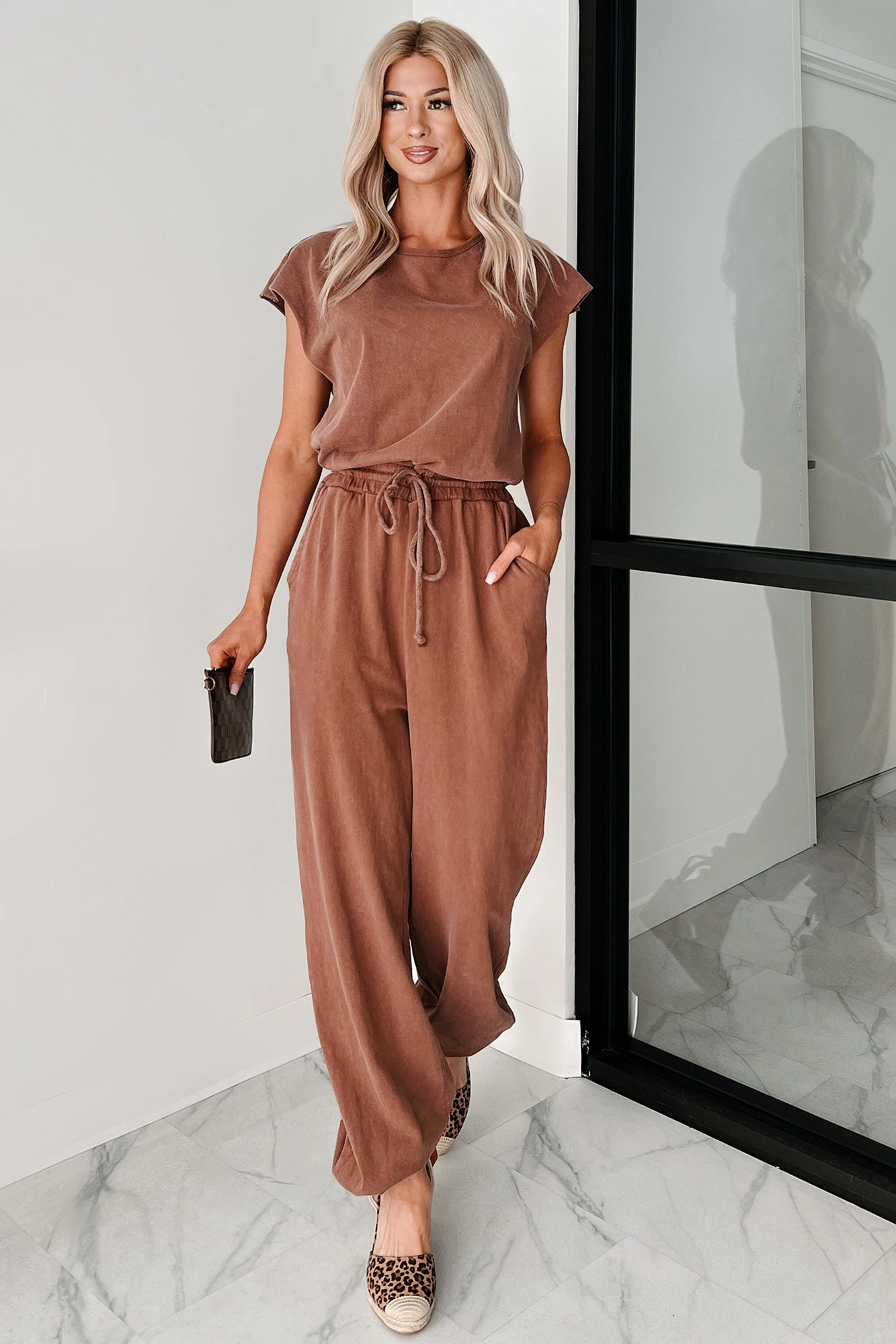 Just The Basics Short Sleeve Jumpsuit (Chestnut) Convertible Design