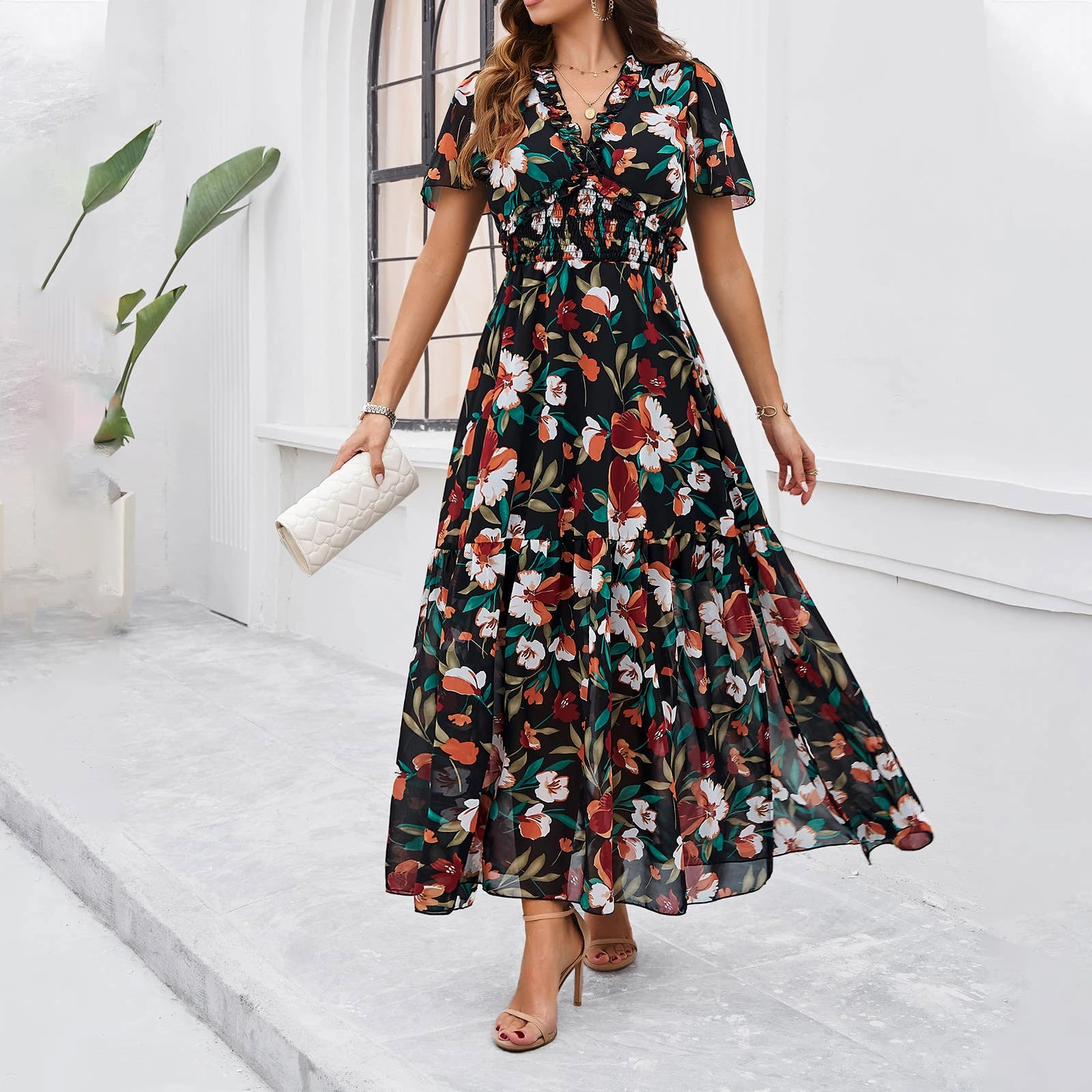 Texture Play CASUAL PRINT DRESS WITH WAIST_CWDMD1914