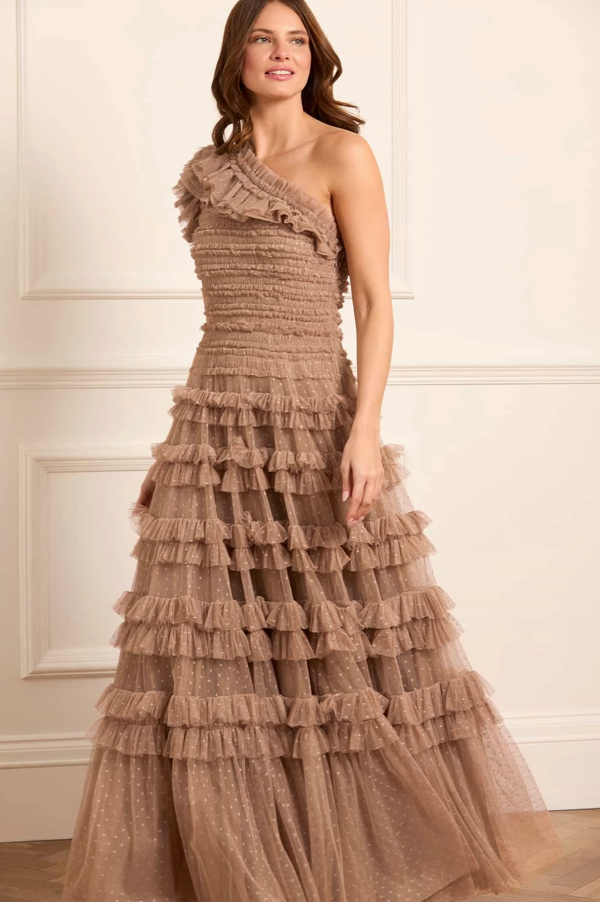 Lisette Ruffle One-Shoulder Gown Day Fit Dropped-Waist