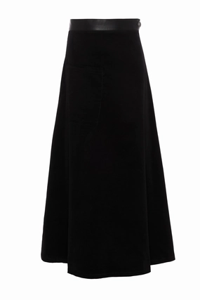 Faves Black Corduroy Midi Skirt WB5CM1674SM Family Celebration Shirred Back