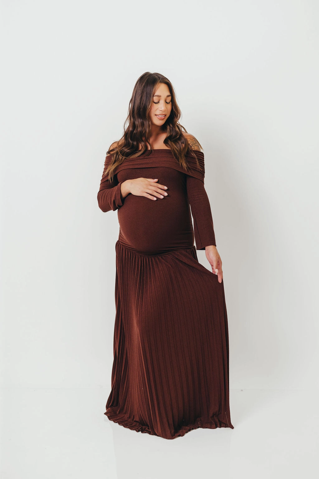 Open Design Flattering Wearable Lennox Long Sleeve Maxi Dress in Brown