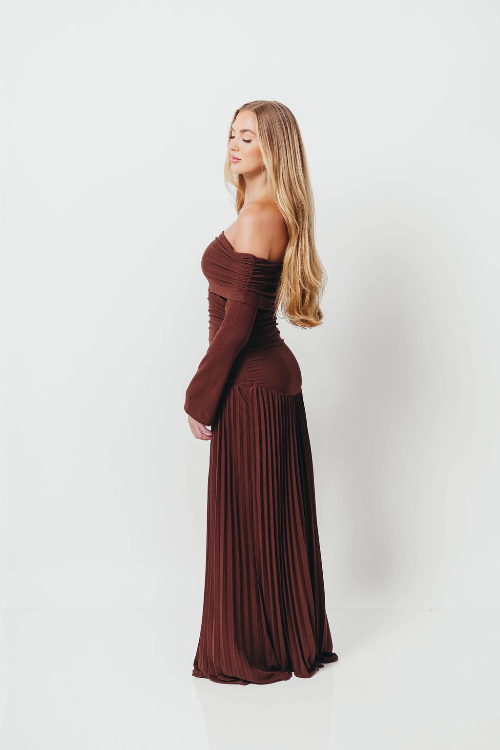 Lennox Long Sleeve Maxi Dress in Brown Polished Edge