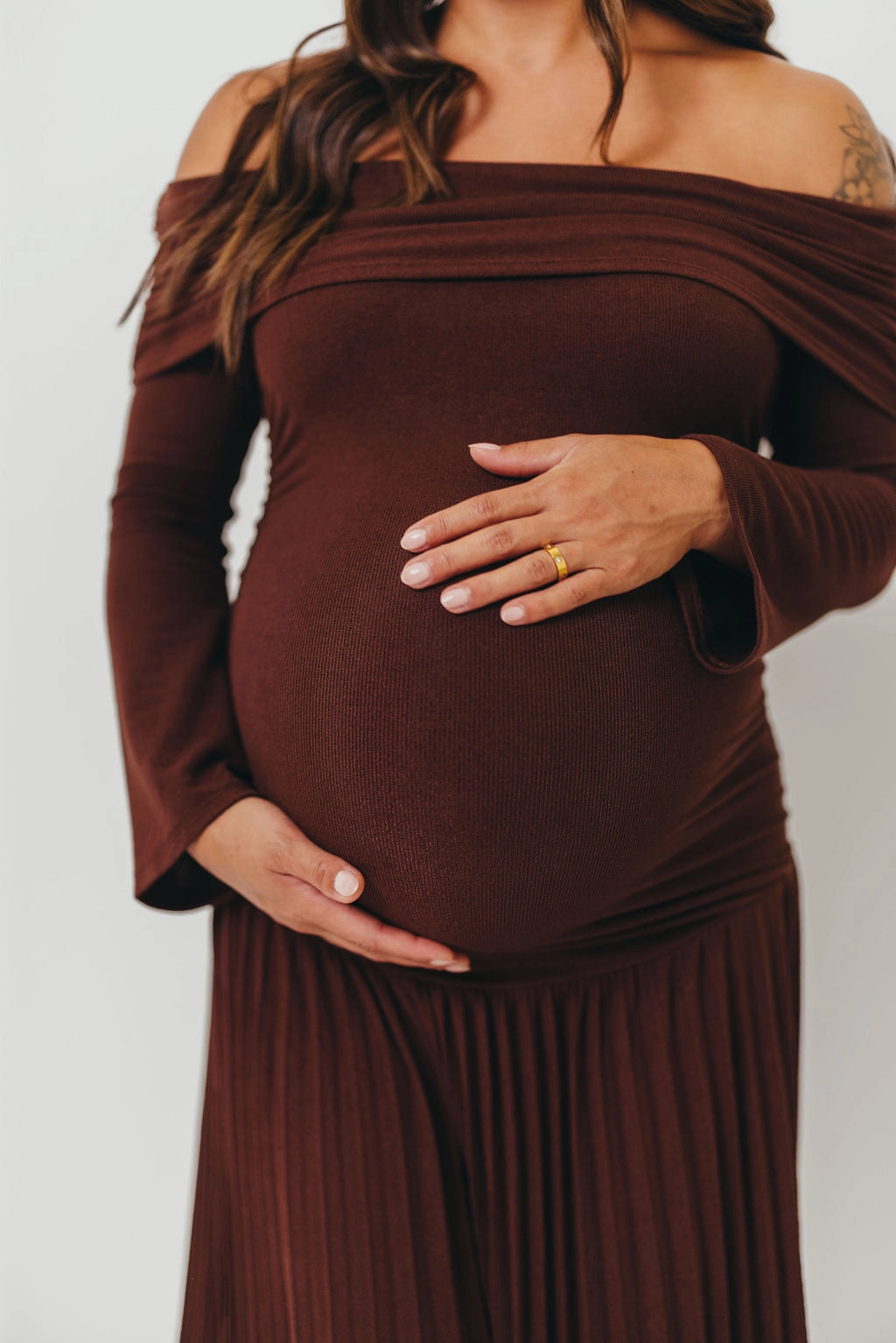 Lennox Long Sleeve Maxi Dress in Brown Romantic date dress