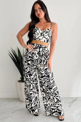 Odor Resistant Finish Elegant Look Garden Glimmer Belted Wide Leg Jumpsuit (Black/Ivory)
