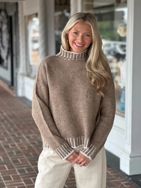 Favorite Stitch Sweater in Tan LayeredCollar