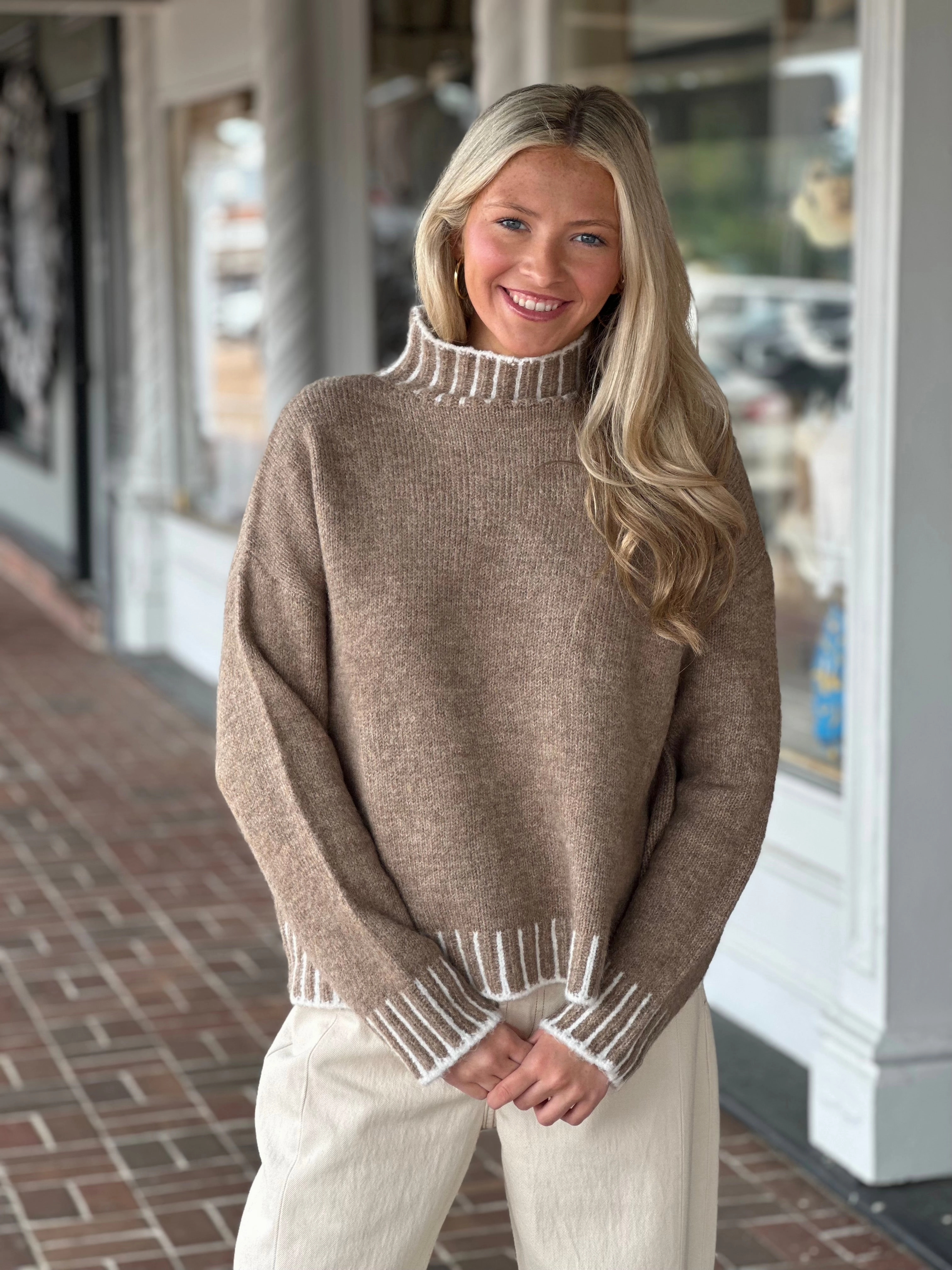 Favorite Stitch Sweater in Tan LayeredCollar