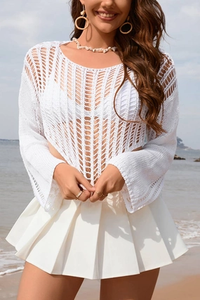 CREW NECK FLARED SLEEVES KNITTED COVER UPS_CWTSTL1073 ThermalRegulationLayer Sustainable Waterproofing