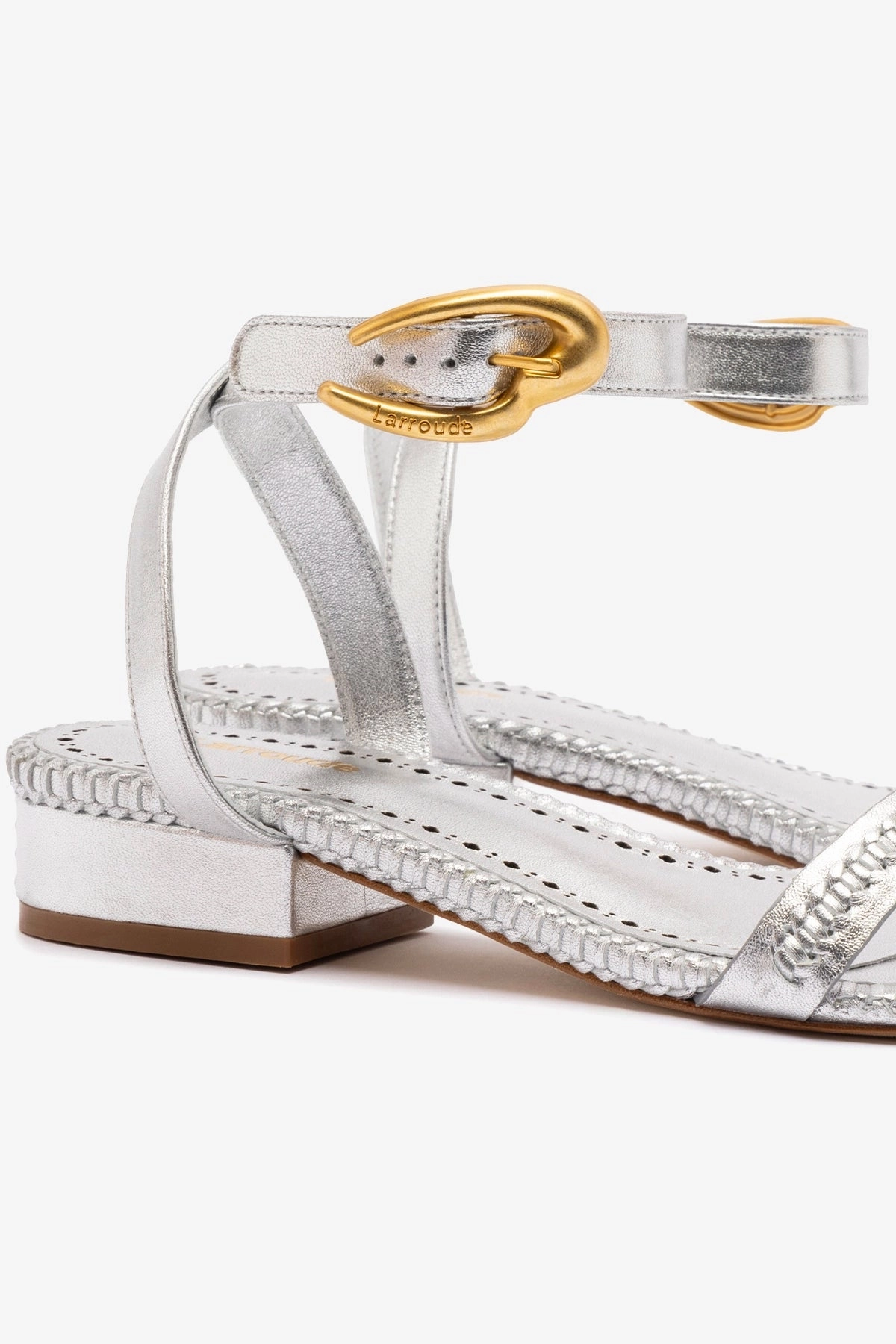 Everywhere Fit Cushioned Base Health Focused Verona Flat Sandal In Silver Metallic Leather