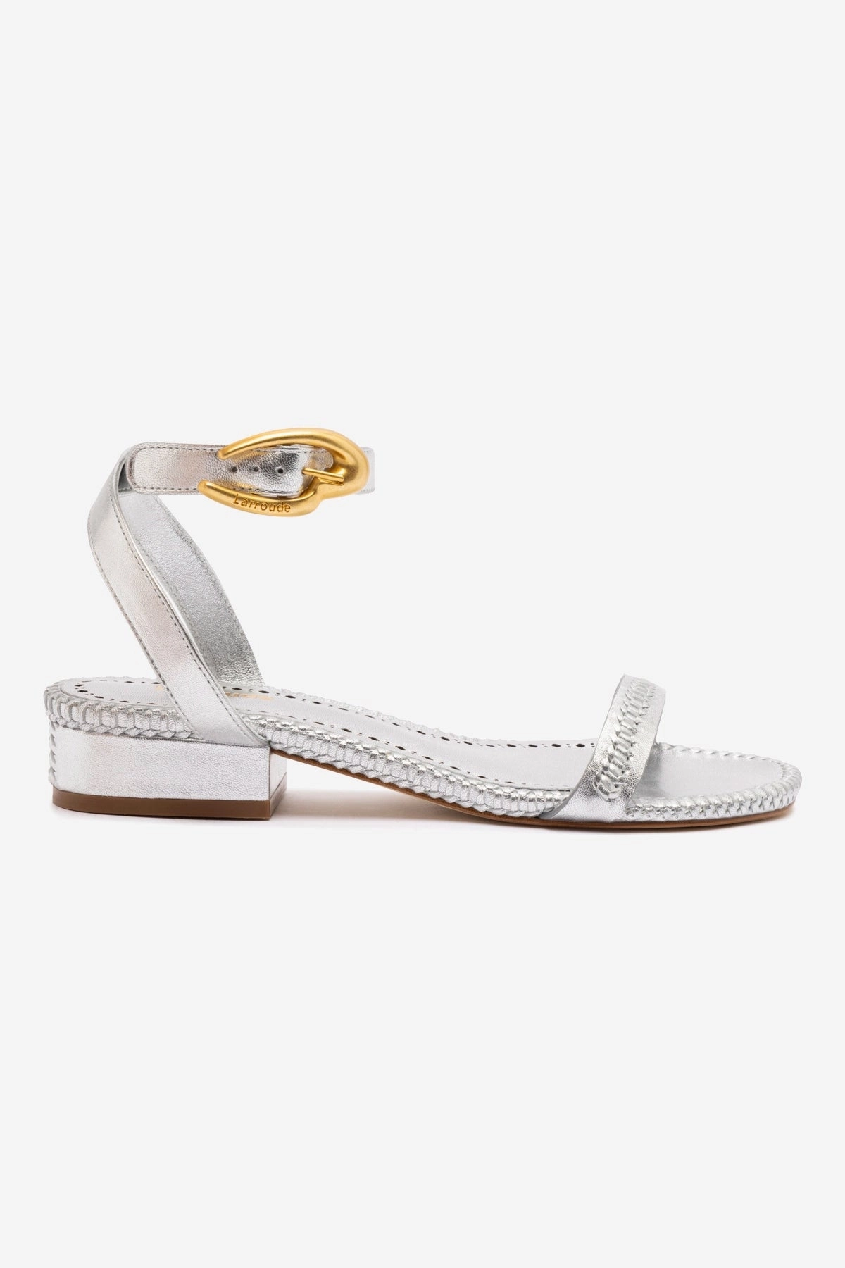 Sustainable Vegan Material Reinforced Seams Verona Flat Sandal In Silver Metallic Leather