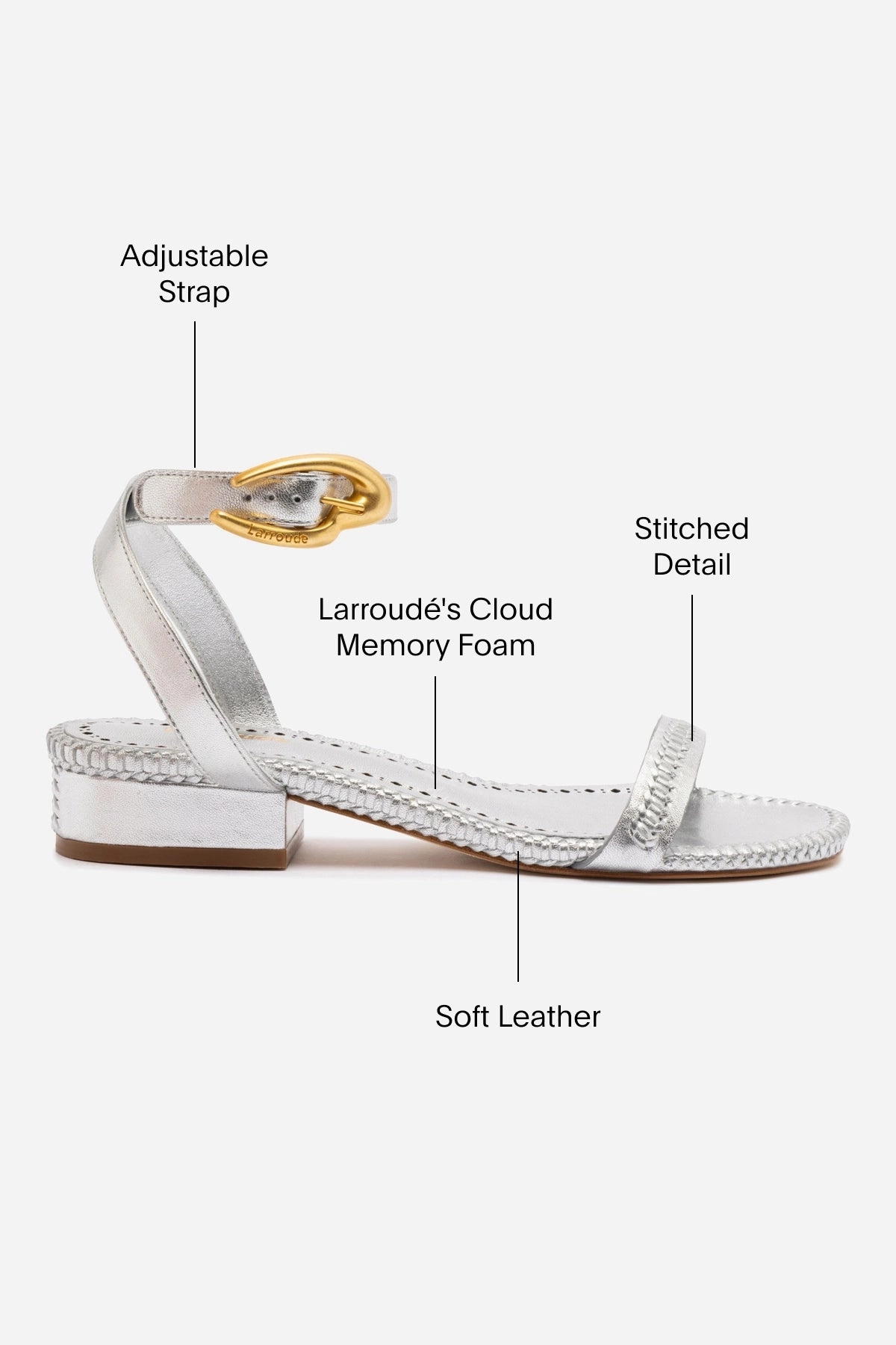 Padded collar Verona Flat Sandal In Silver Metallic Leather