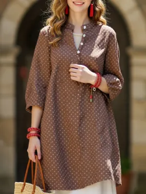 Retro Polka Dot Casual Loose Midi Shirt Soft Texture