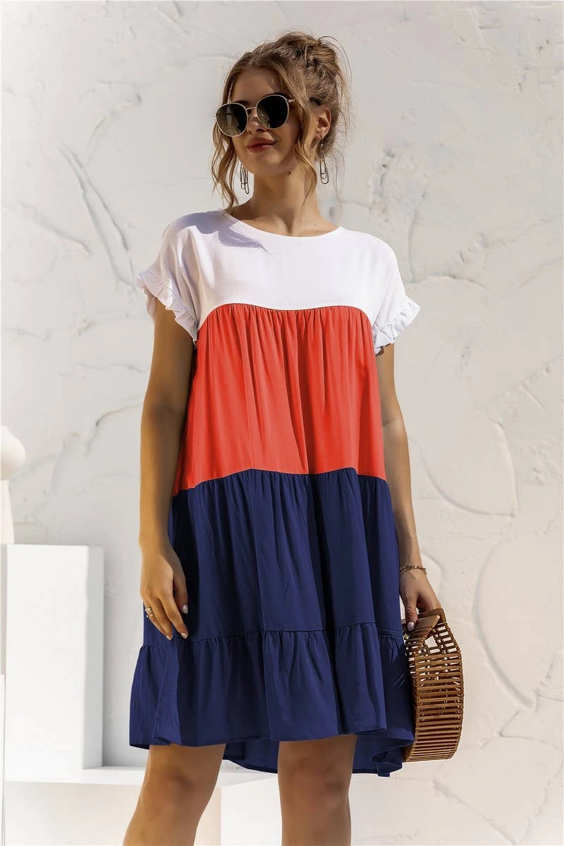 Sleek Outline Bless Glow COLOR BLOCKING SHORT SLEEVED LOOSE FITTING DRESS_CWDSD2466