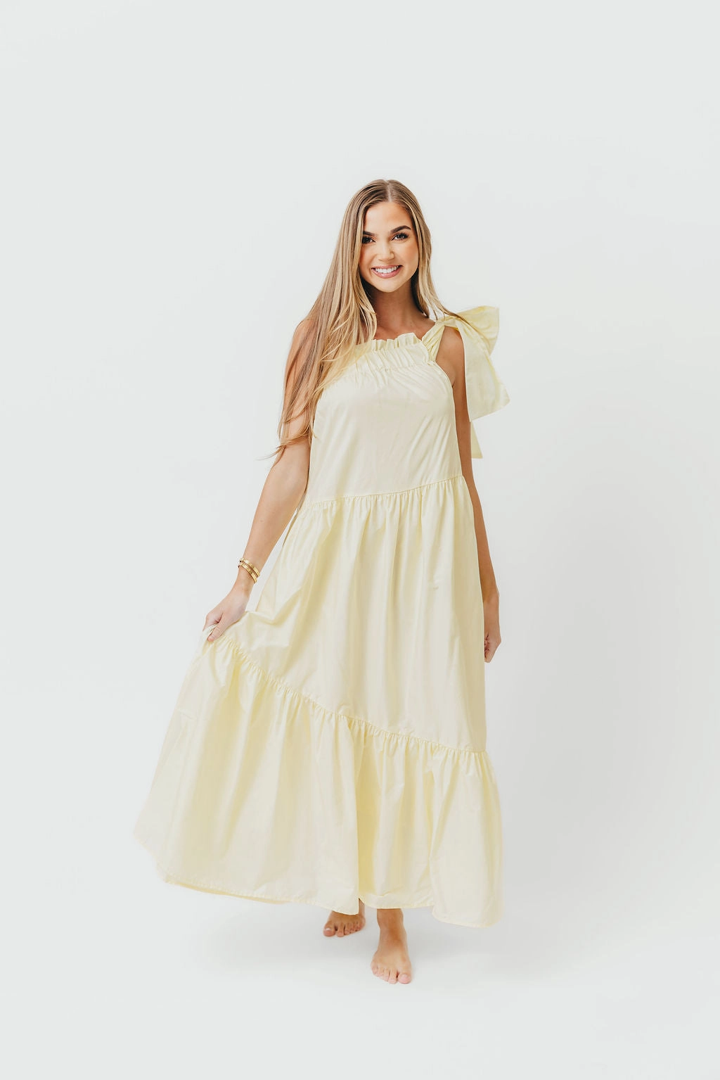 Satin Finish Jordan One-Shoulder Maxi Dress in Vanilla - Bump Friendly *Final-Sale*