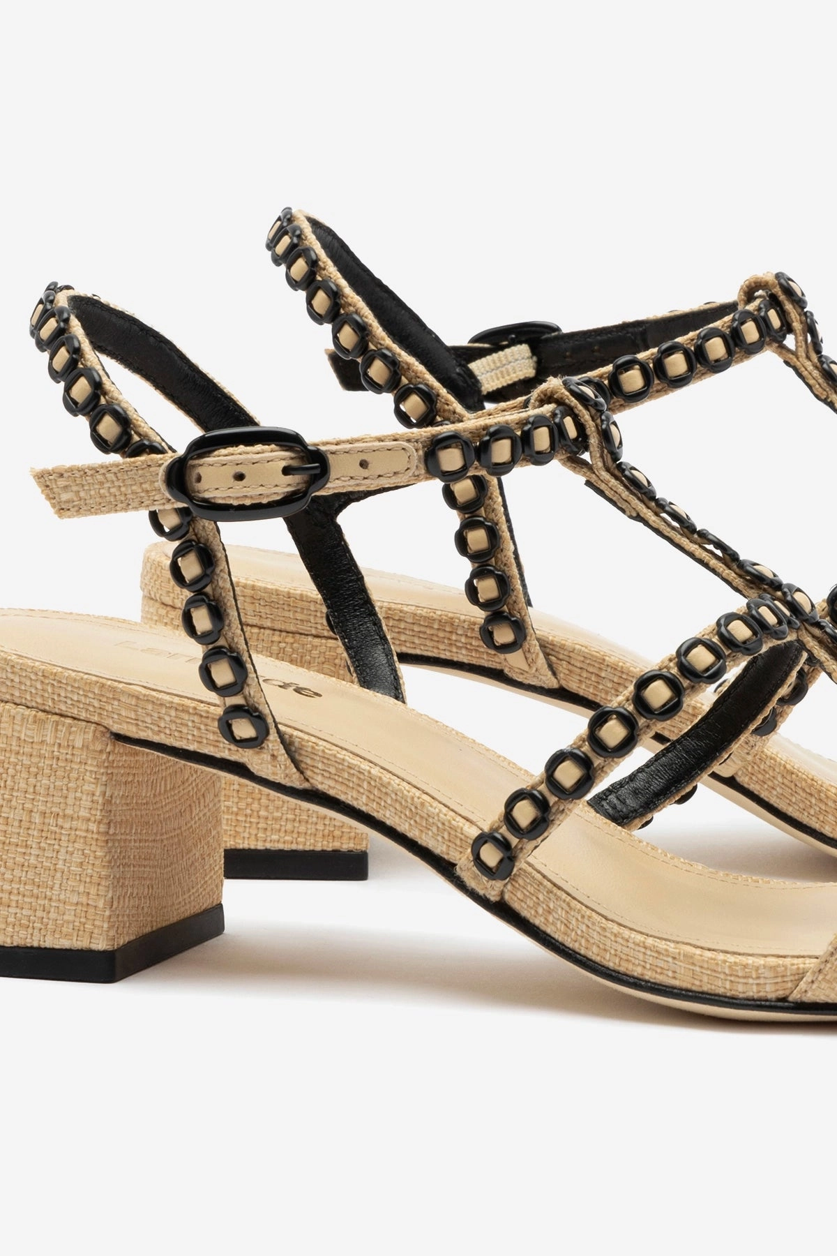 Milanina Block Sandal In Beige Raffia Festival Vibe Cushioned Footbed