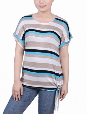 Petite Short Sleeve Tie Front Top Sporty Style