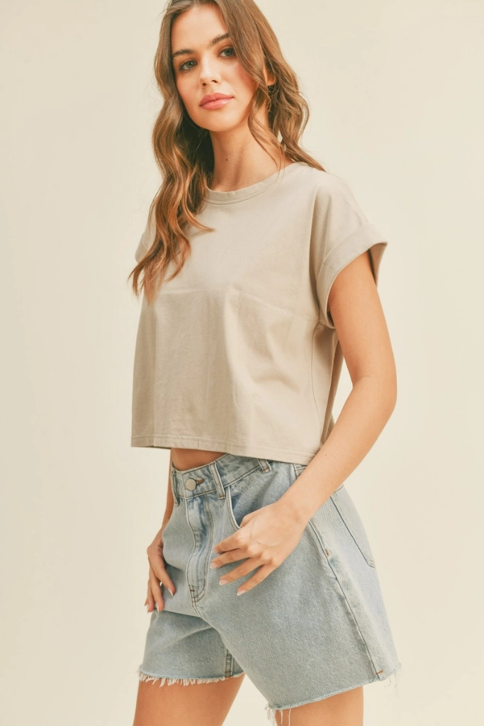 Fashionable Tank TaglessNecklineComfort Jade Cap Sleeve T Shirt in Stone