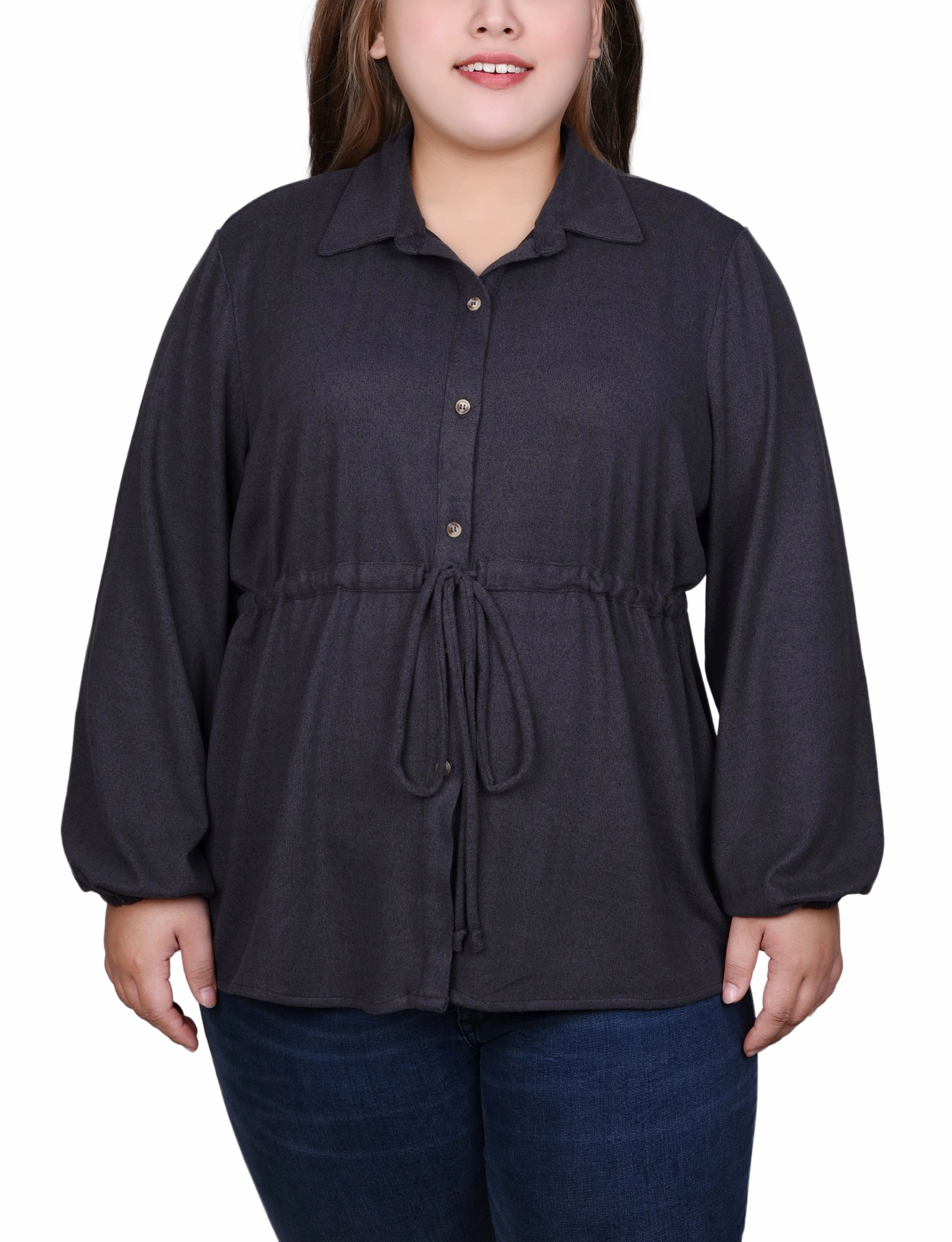 Plus Size Long Dolman Sleeve Drawstring-Waist Tunic Top High Durability Material