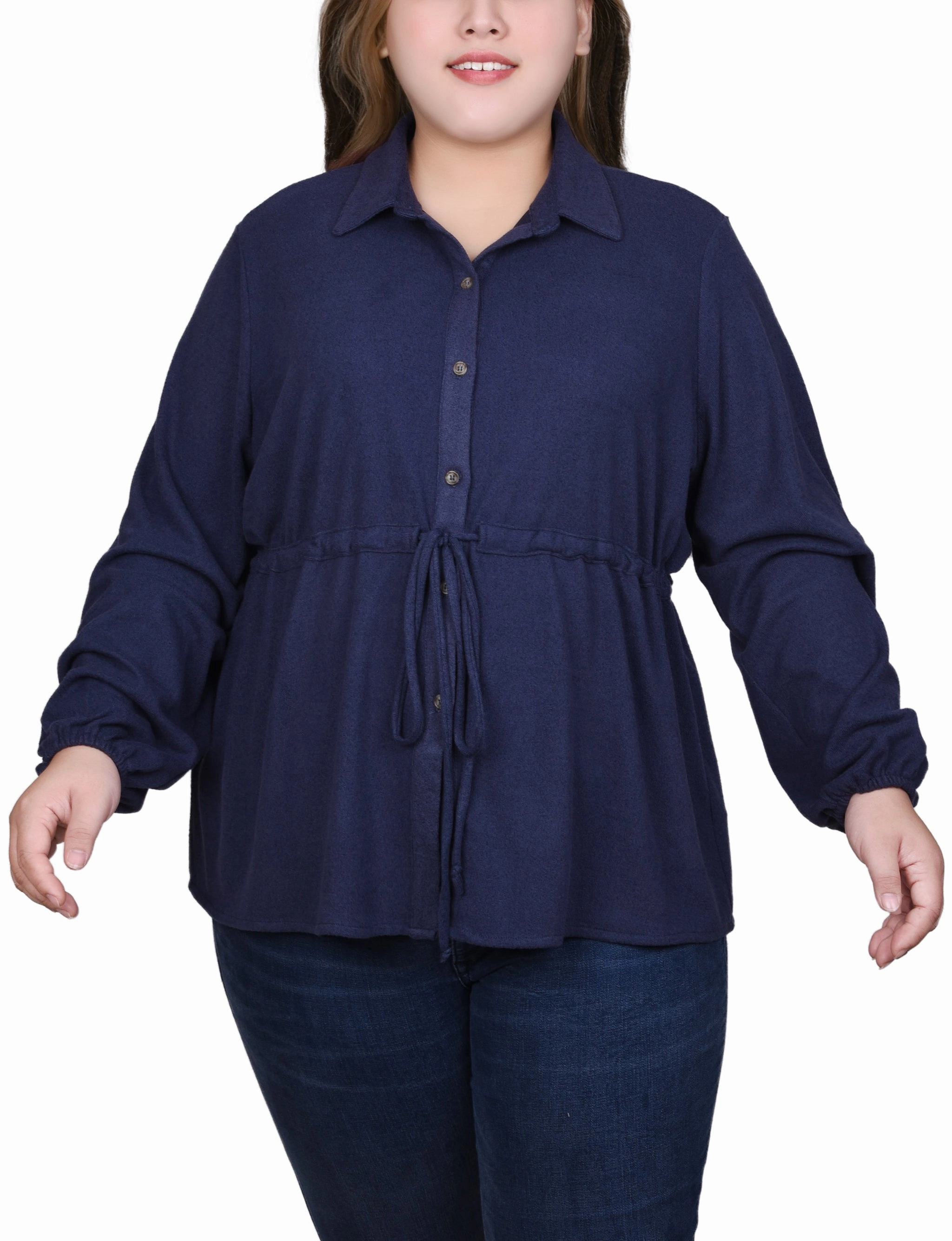 Plus Size Long Dolman Sleeve Drawstring-Waist Tunic Top LightReflective