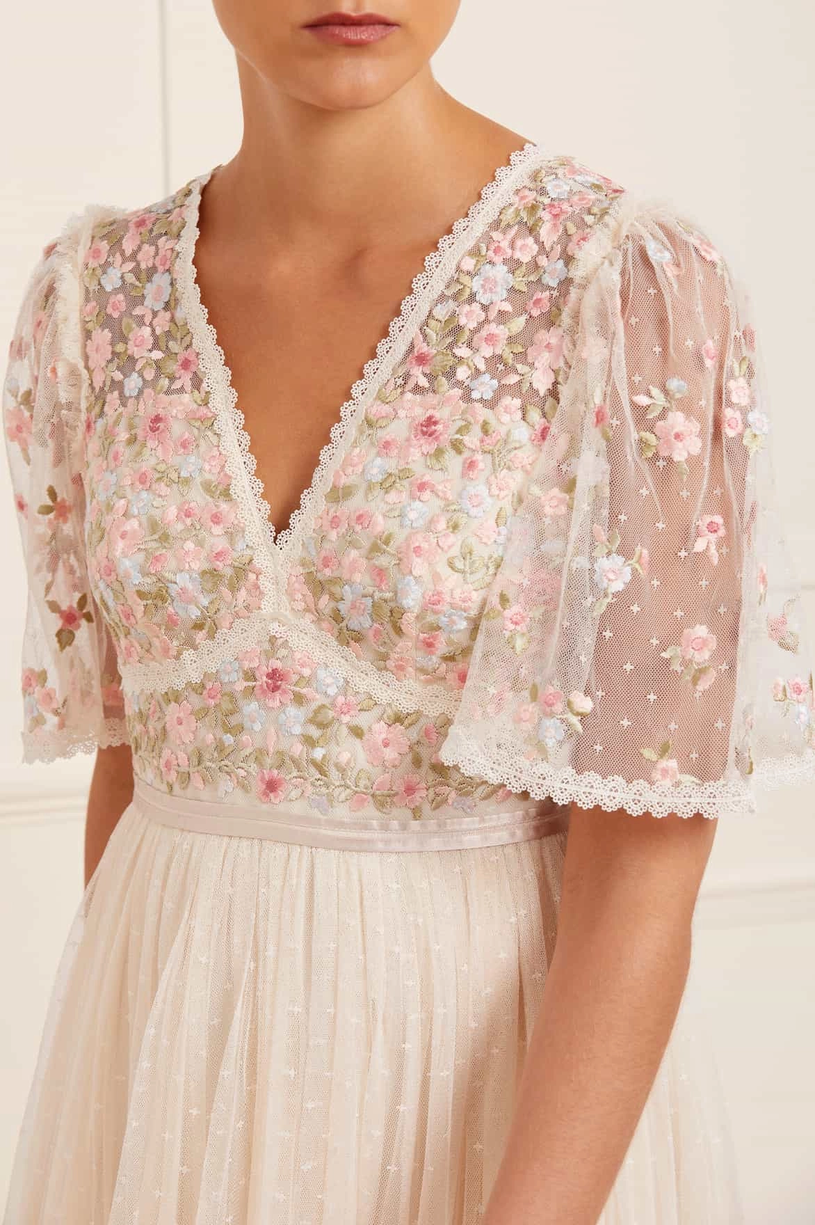 Ribbon Bouquet Bodice Ankle Gown Light Elegance Crisp Finish