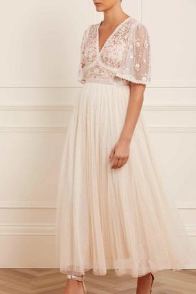 Bright-colored piece Frayed-Edge Ribbon Bouquet Bodice Ankle Gown