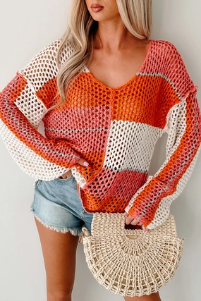 LayeringFriendly Weight Roam Ready Colorblock Crochet Top (Mango)