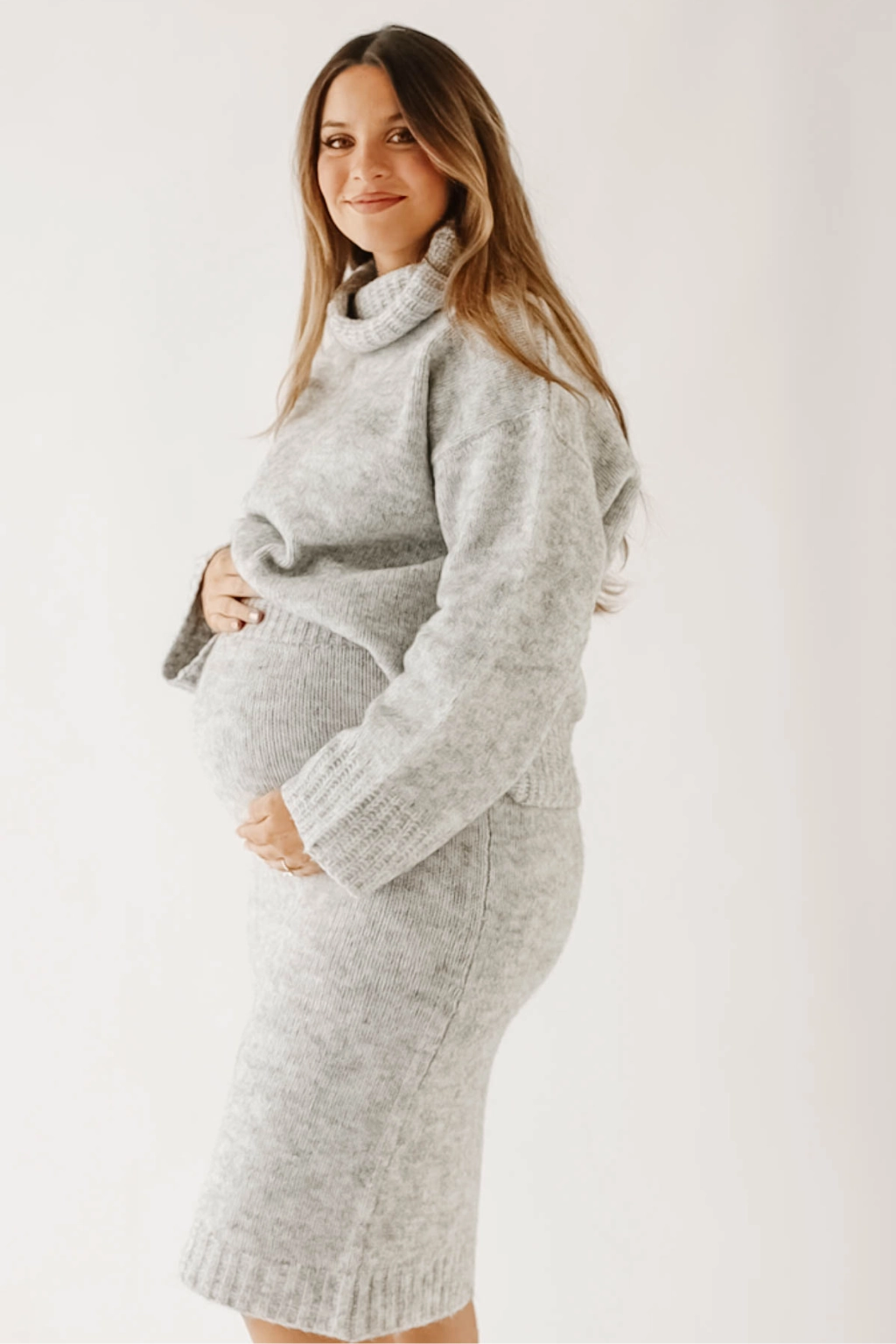 present for him Roll Up Cuff Design Robyn Knit Skirt in Heather Grey - Bump Friendly *Final-Sale*