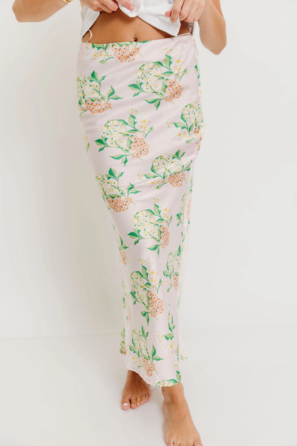 Senior Style Sustainable Fabric Belinda Summer Blossom Maxi Skirt in Baby Pink *Final-Sale*