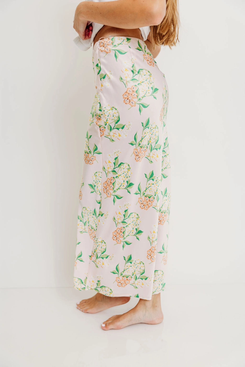 Comfy Motion Belinda Summer Blossom Maxi Skirt in Baby Pink *Final-Sale*