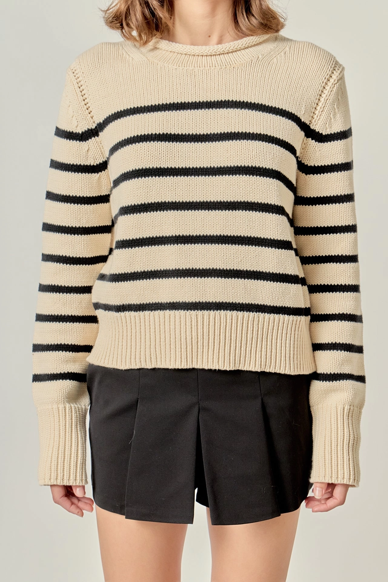 ROLLNECK STRIPE SWEATER Ribbed Trim