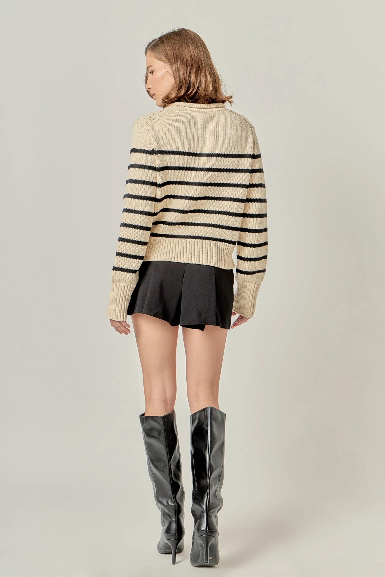 Raw Edge Detail ROLLNECK STRIPE SWEATER