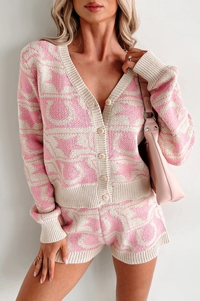 Bonded Seam Durability Cozy Cowgirl Western Knit Cardigan Top (Cream/Pink)
