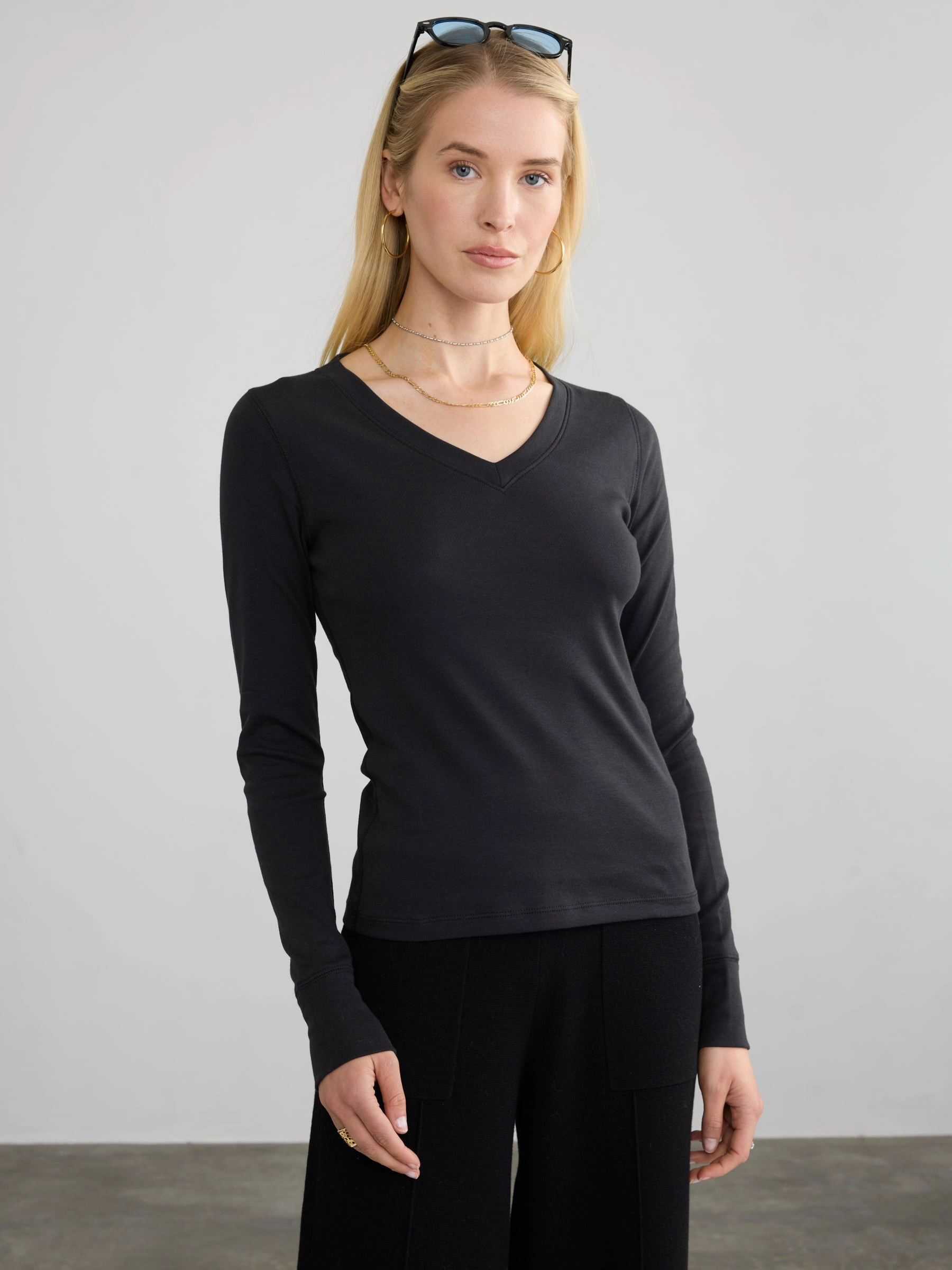 Summer Sweater FlexibleMobility RIBBED COTTON L/S V-NECK