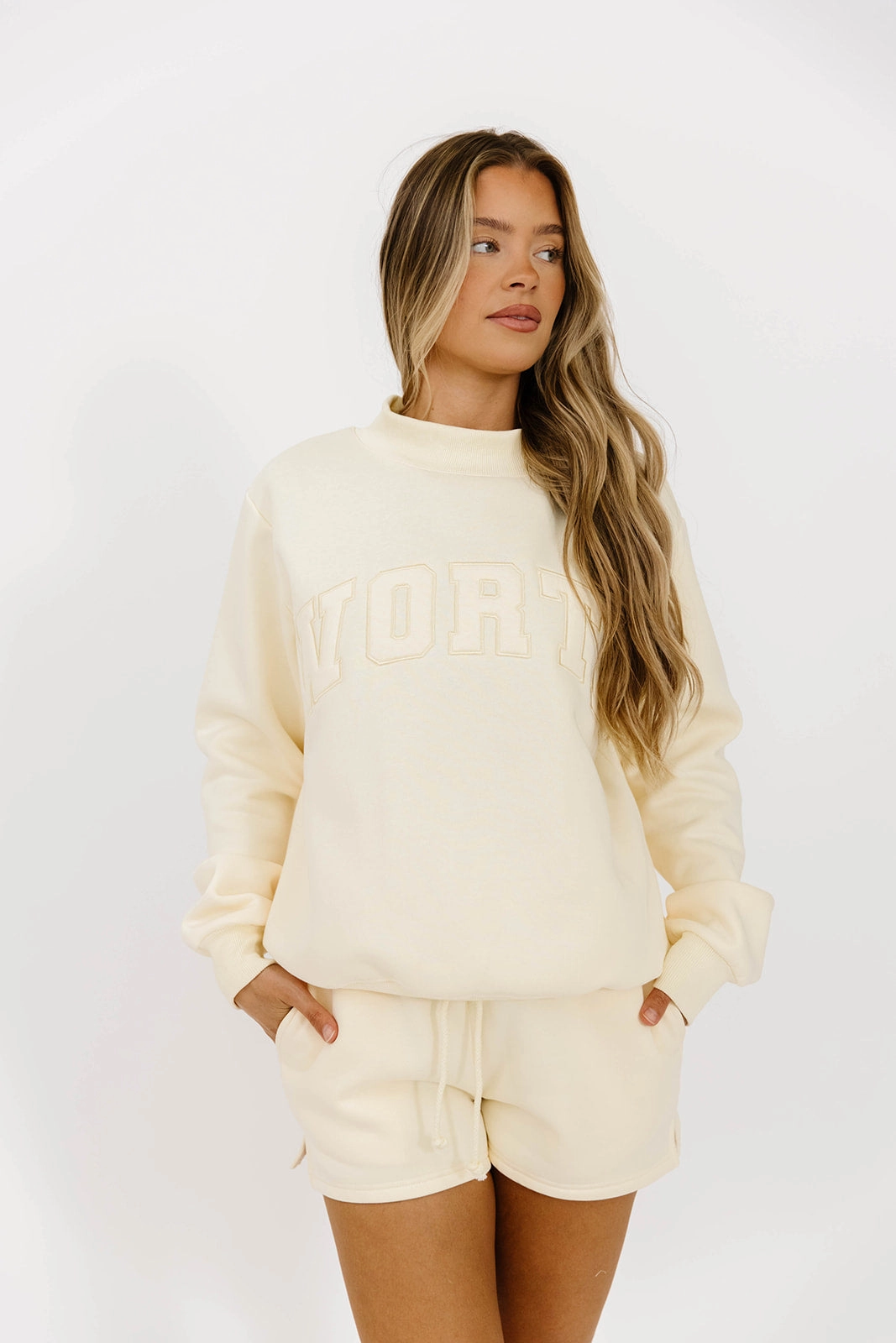 Basic Blank Sweat Shorts in Toasted Cream GussetDesign