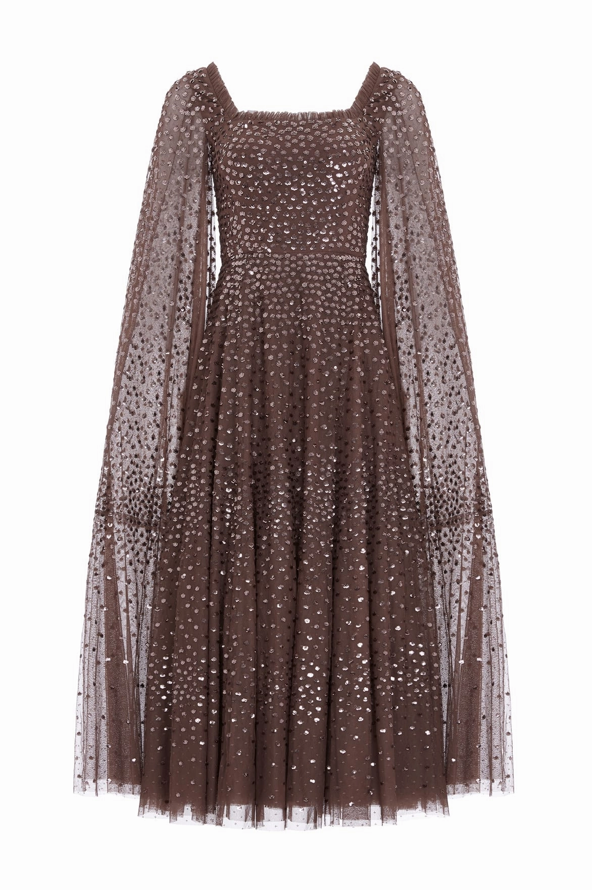 Chic formal attire Power Soft Scatter Dot Cape Sleeve Ankle Gown