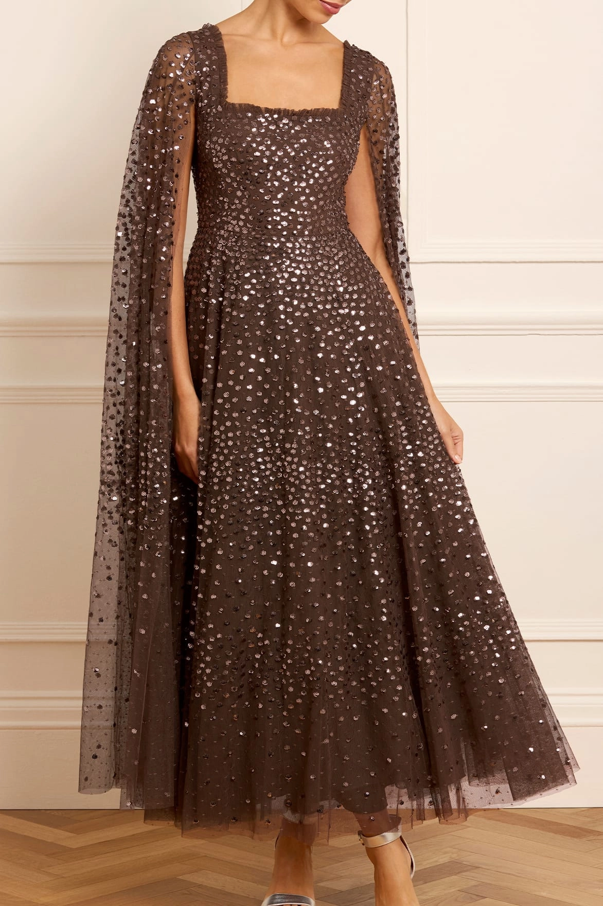 Essential Style Scatter Dot Cape Sleeve Ankle Gown