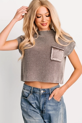 Rooted In Rest Short Sleeve Zenana Sweater (Mocha) Lightweight Reflective Trims