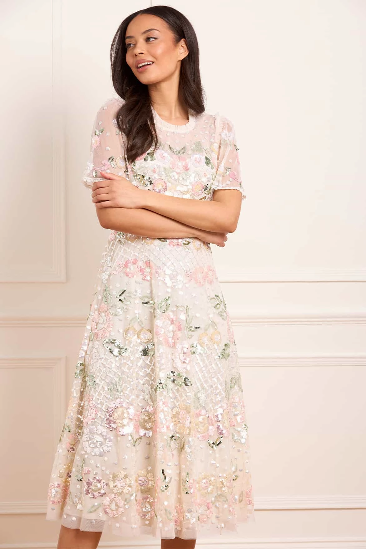 Piped-Edge Easy Layering Rosalie Short Sleeve Ballerina Dress