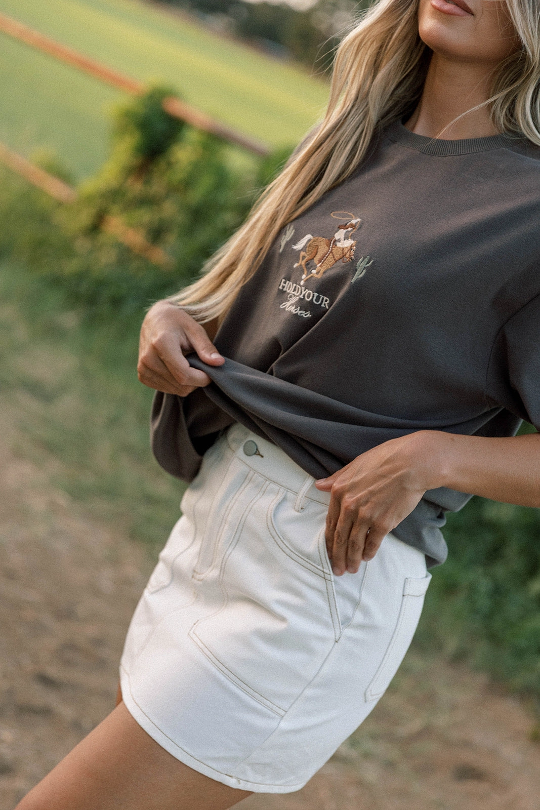 Slim Fit Band Daily Favorite Rosalyn Mini Skirt in Ecru *Final-Sale*