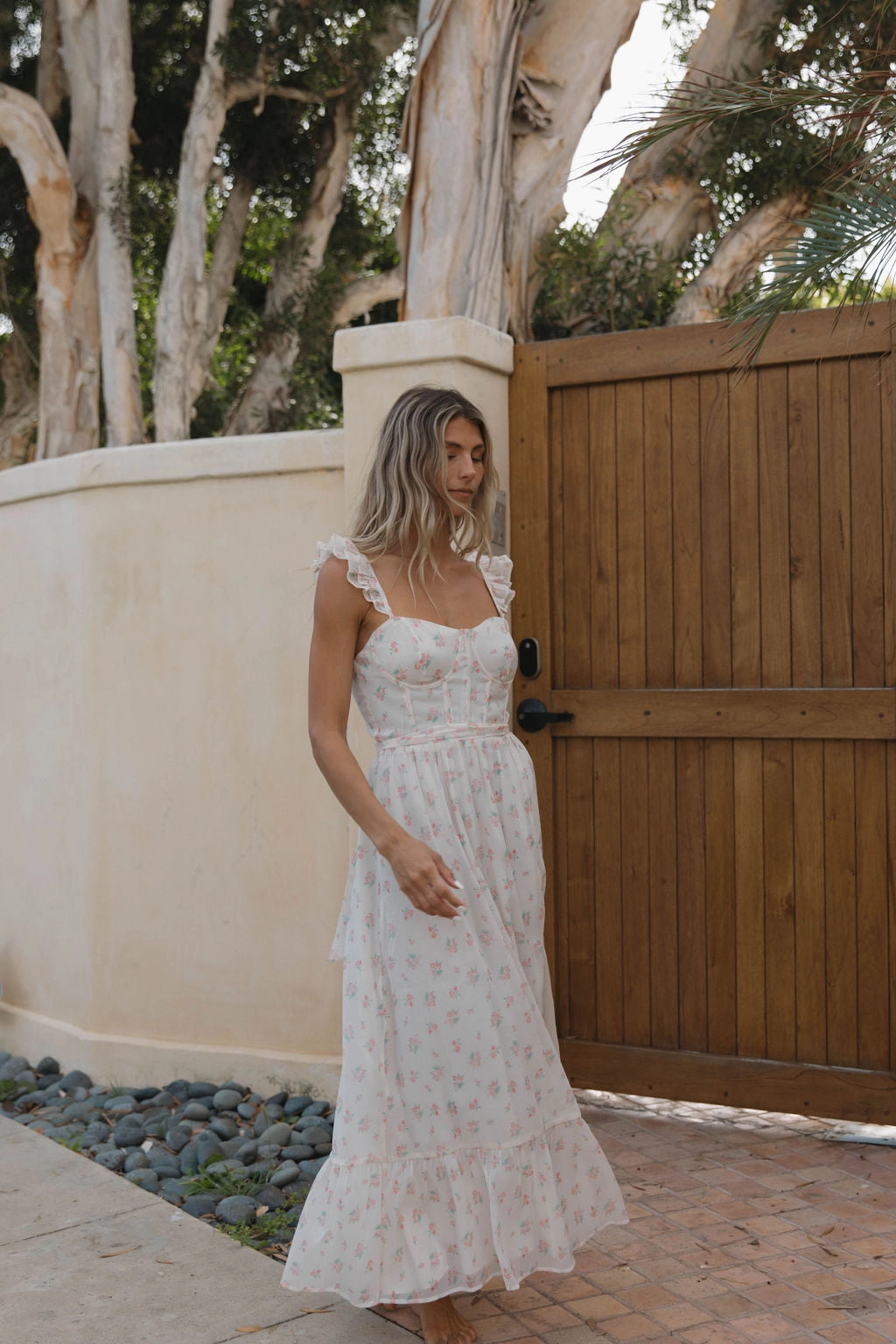 Contemporary Layer Dainty Finish Rosamund Bustier-Style Maxi Dress in Blush Pink Floral - Inclusive Sizing (S-3XL) *Final-Sale*