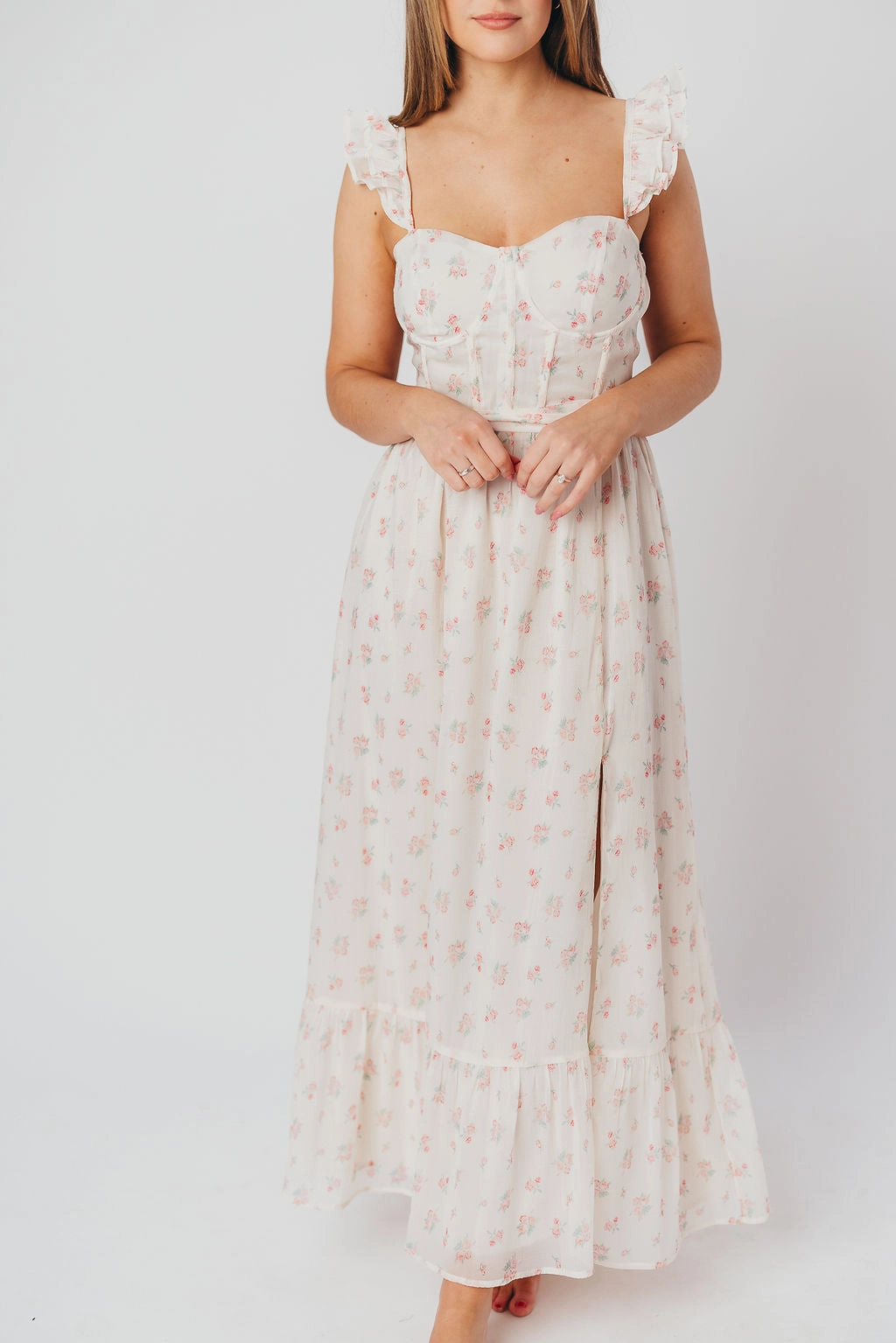 Event Favorite Rosamund Bustier-Style Maxi Dress in Blush Pink Floral - Inclusive Sizing (S-3XL) *Final-Sale*