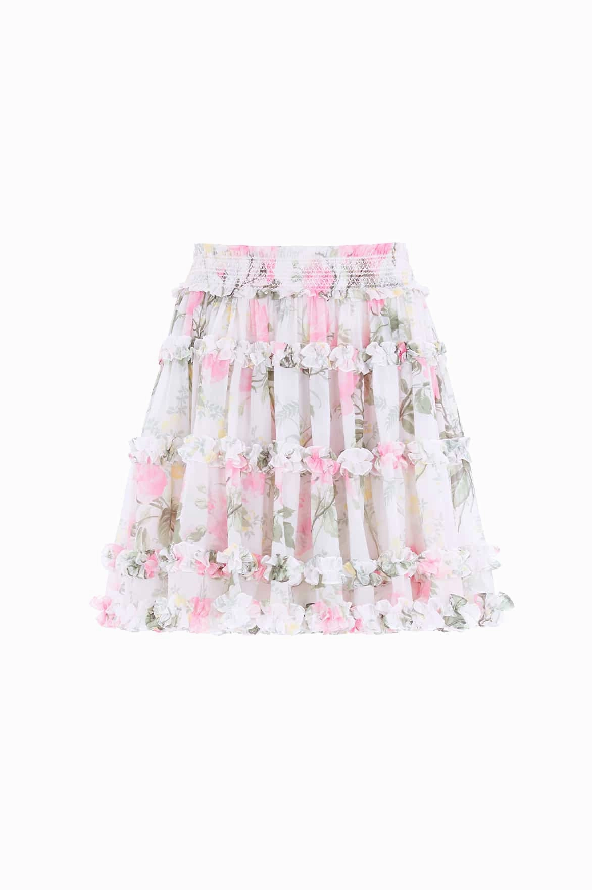 high contrast Celebrity Style Rose Chiffon Smocked Mini Skirt