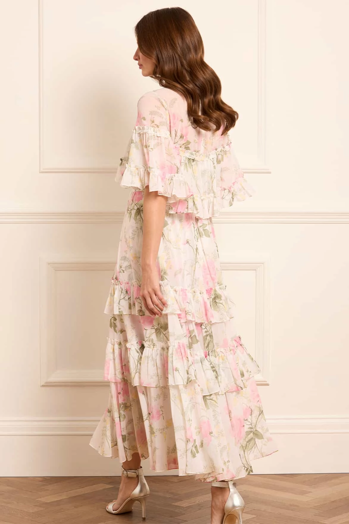 Work Fitwear Rose Chiffon Tiered Cape Ankle Gown
