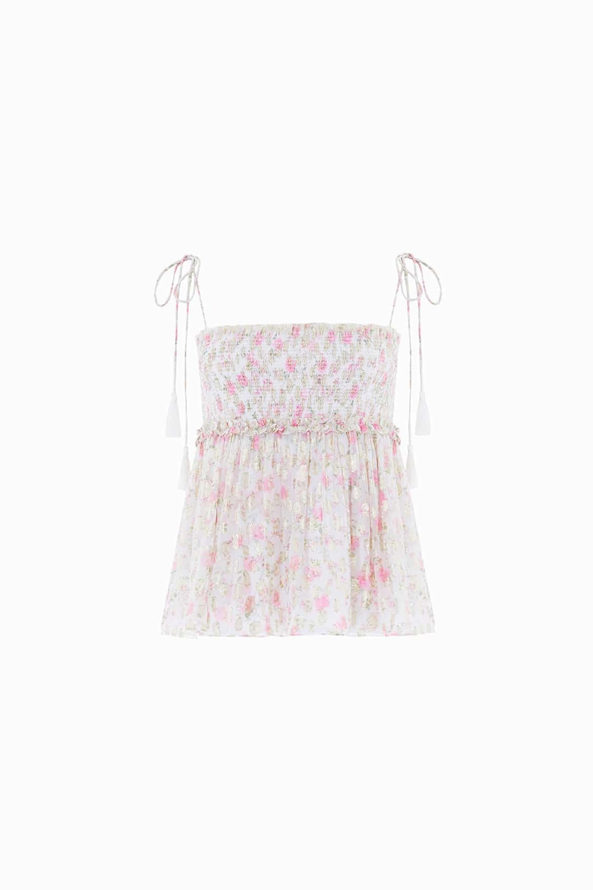 Rose Ditsy Lurex Tie Top QuickDryConstruction Professional Cut