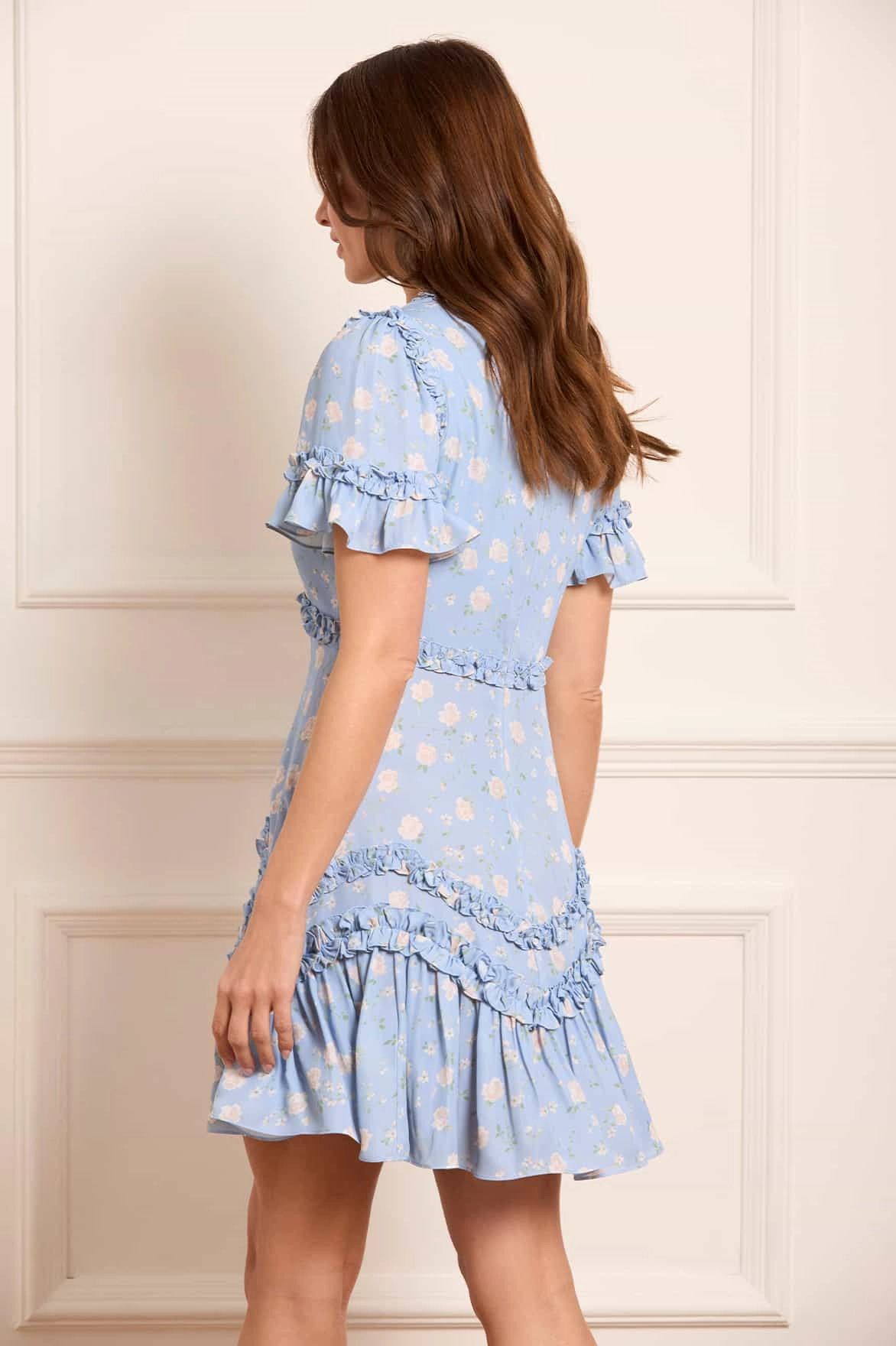 Rose Ditsy Satin V-Neck Micro Mini Dress Linen Chic