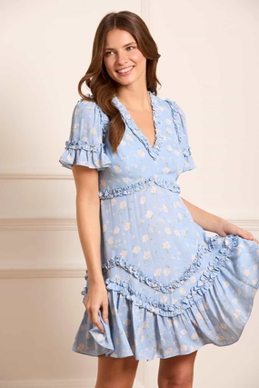 Rose Ditsy Satin V-Neck Micro Mini Dress Fluid Shape Elegant Finish