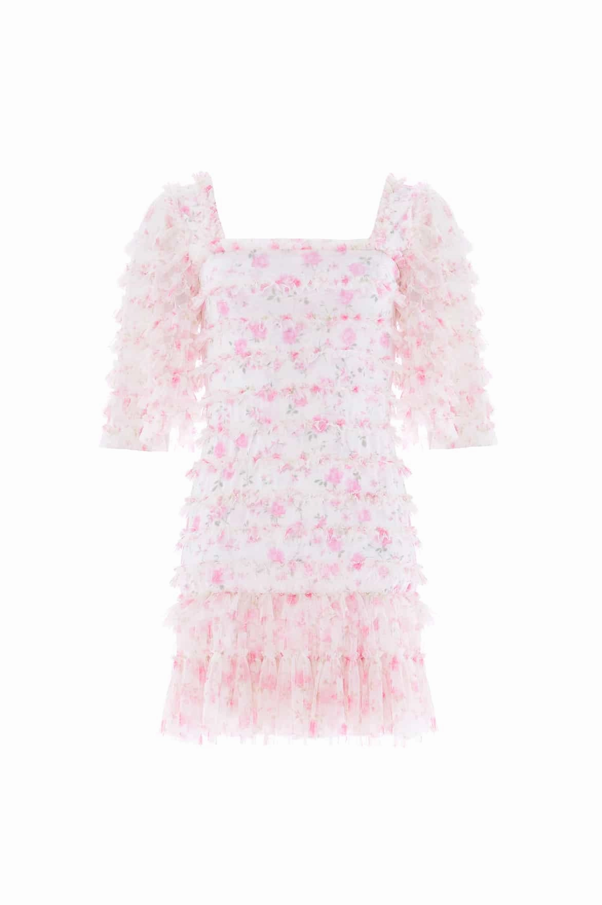 Light Silhouette Rose Ditsy Short Sleeve Micro Mini Dress